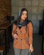 کت و شلوار زنانه مجلسی کوتاه اورنج - تصویر 5