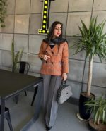 کت و شلوار زنانه مجلسی کوتاه اورنج - تصویر 6